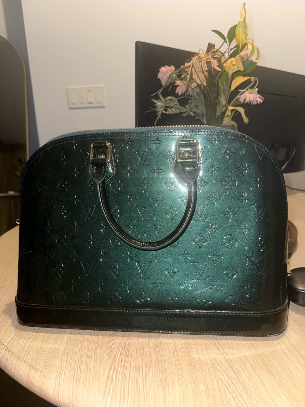 Louis Vuitton Emerald Green Monogram Vernis Alma Satchel